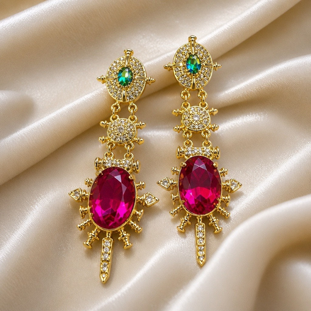 Rare Find: Vintage Kirks Folly Pave Star Magenta Crystal Statement Earrings ✨
