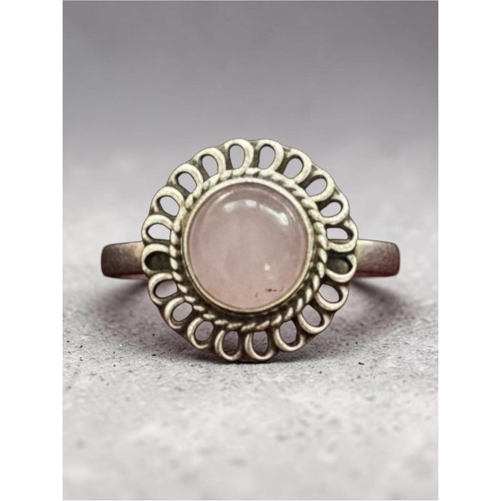 925 Sterling Silver Rose Quartz Floral Halo Ring