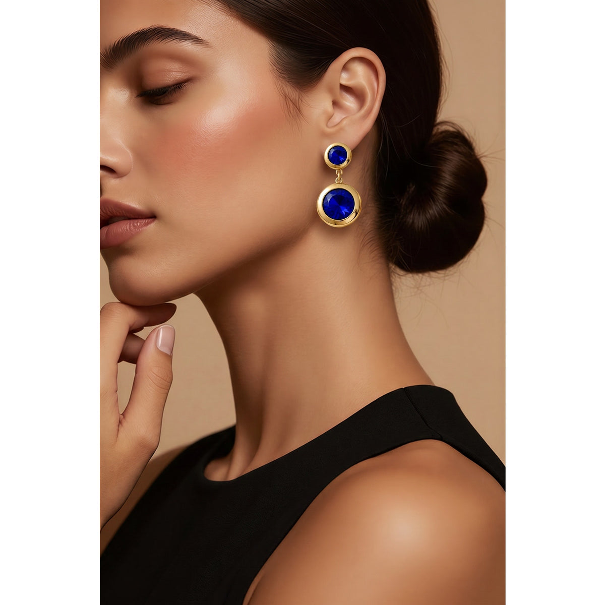 The Riviera Drops – Royal Blue Crystal & Polished Gold Statement Earrings