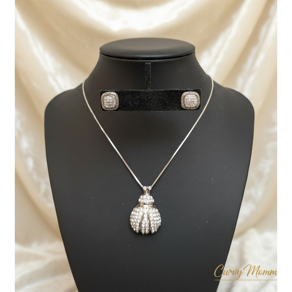 Vintage Pavé sterling Silver Oxidized Ladybug Jewelry Set