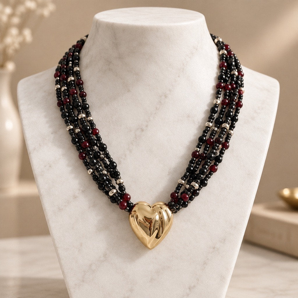 The Valentina Multi-Strand Statement Necklace – Gold Heart Edition
