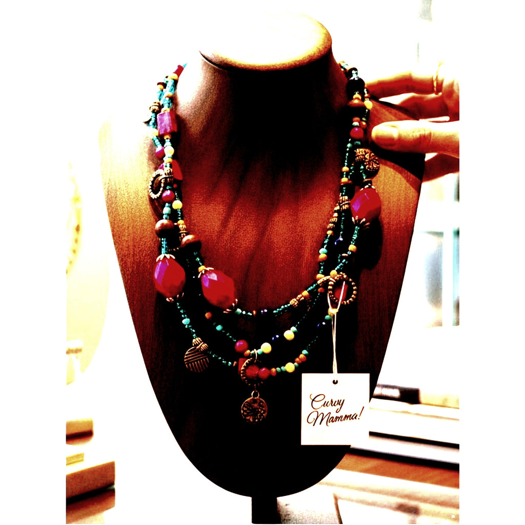 Vintage New Premier Design Multi-Strand Pink and Turquoise Beaded Necklace