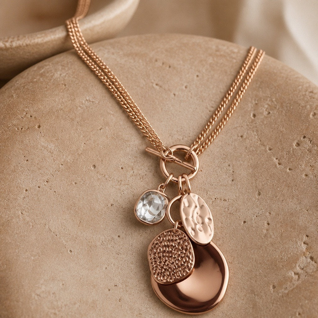 Artisanal Hammered Disc & Crystal Charm Strand