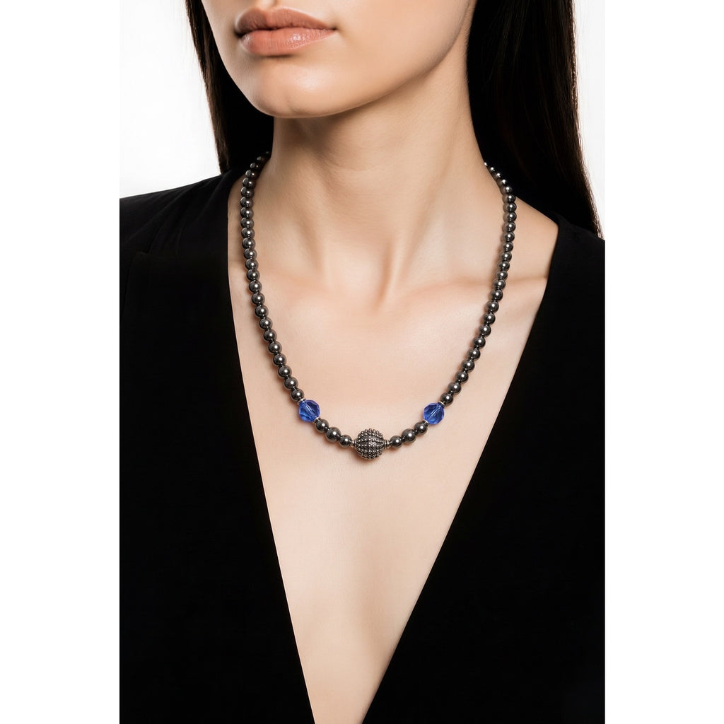The "Cassia" Beaded Choker: Vintage Hematite & Glass Sapphires