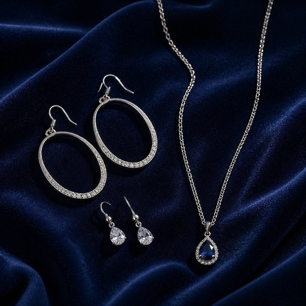 The Aegean Sapphire Demi-Parure Curated Set Vintage Beauty -3 Piece Silver Suite