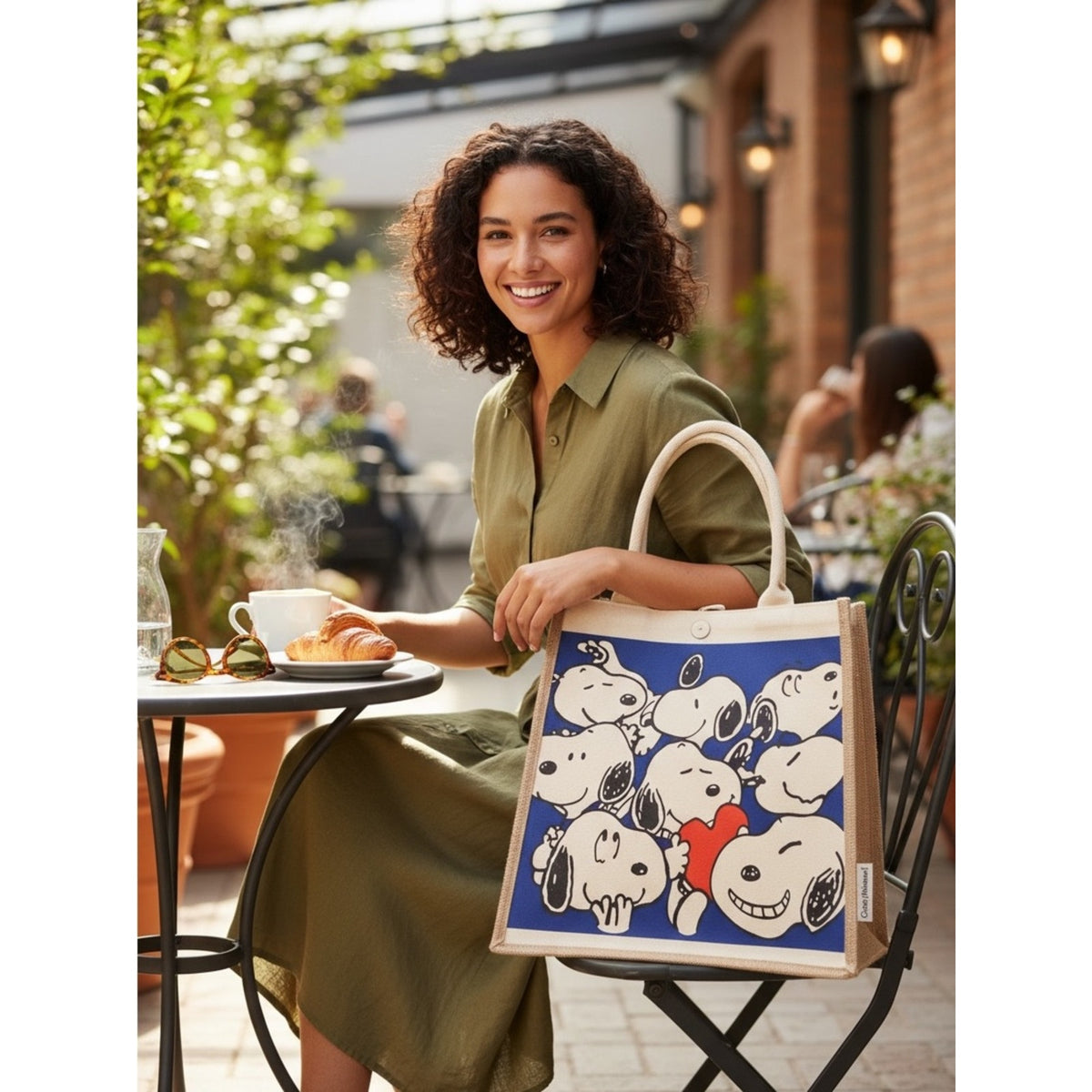 Handmade Cartoon Snoopy Blue Canvas Tote Bag-EXCELLENT QUALITY