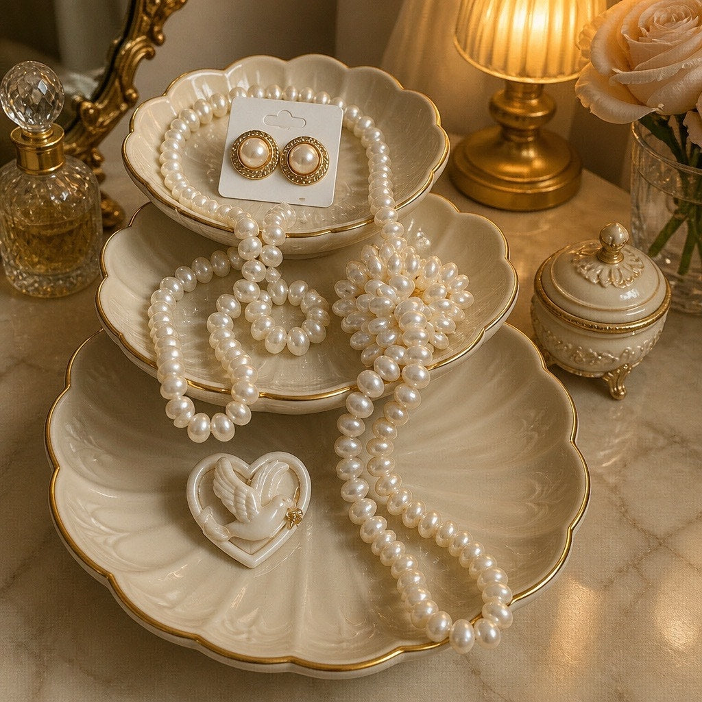 VTG 3-Piece Curated Set: Signed Lenox Fine Porcelain & Liz Claiborne, Pearls