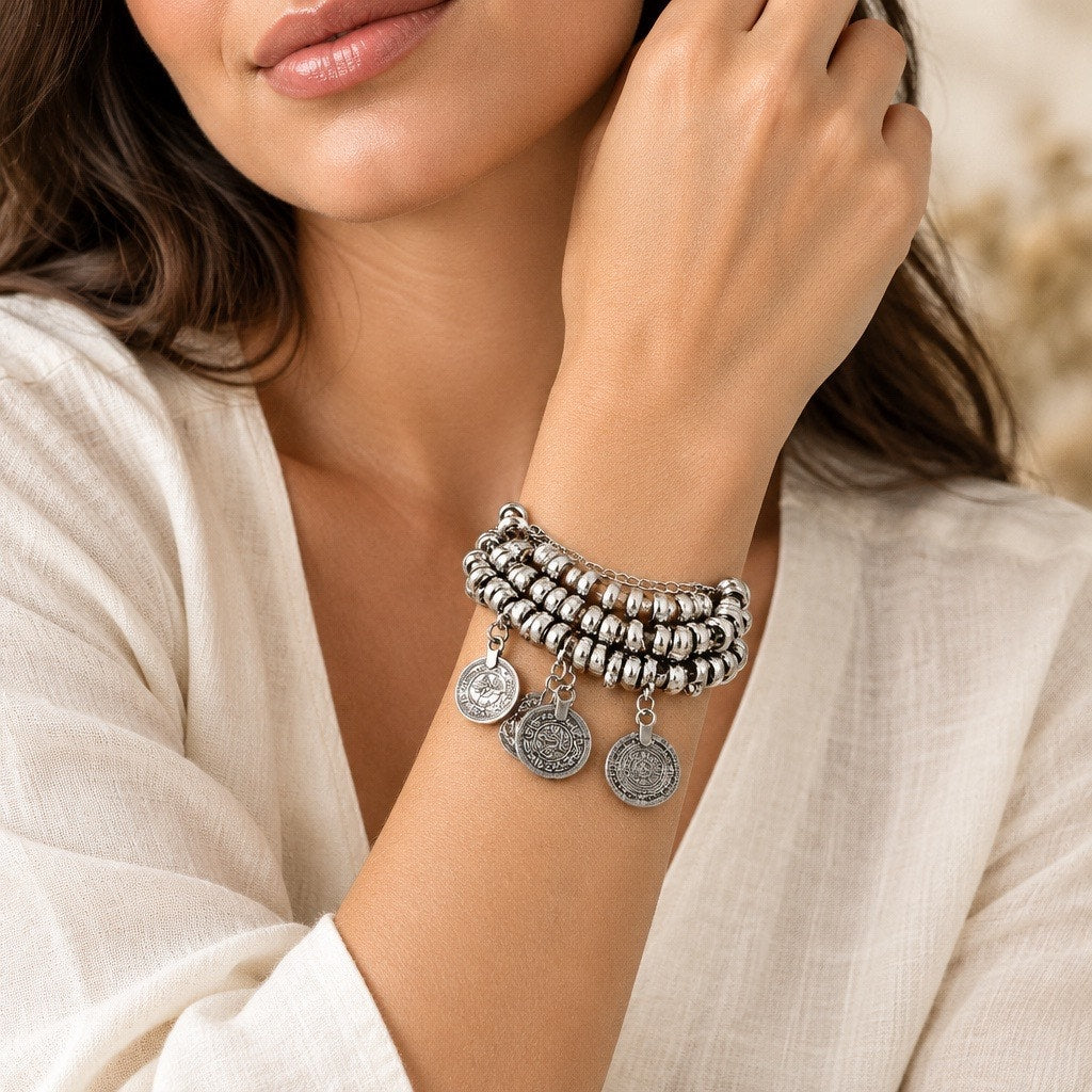 Nova Bohemian Coin Charm Statement Bracelet
