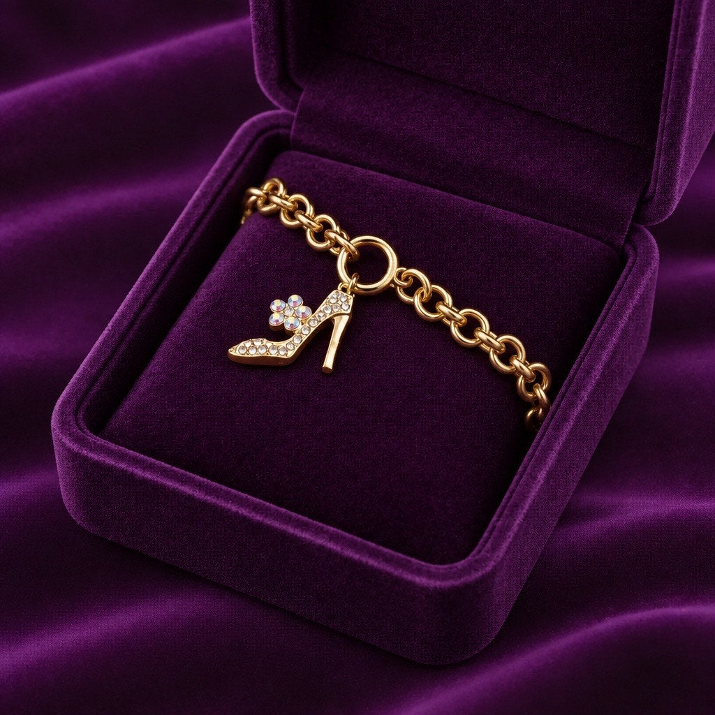 Chic Fashionista Rhinestone High Heel Pump Charm Bracelet • AB Crystal Accent
