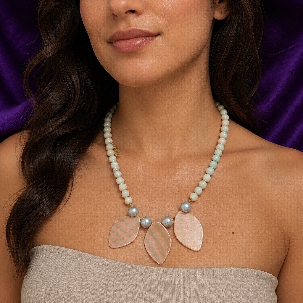Bohemian Mermaidcore Luminous Abalone Shell Leaf Drop Necklace