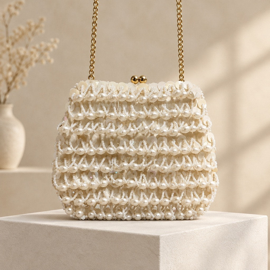 Luxury Mid Century 1950 s RARE Vintage Pearl Lattice Trellis Kiss-Lock Bag