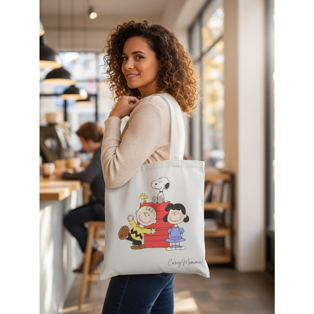 Snoopy & Peanuts Characters Canvas Tote in Cream- front/back