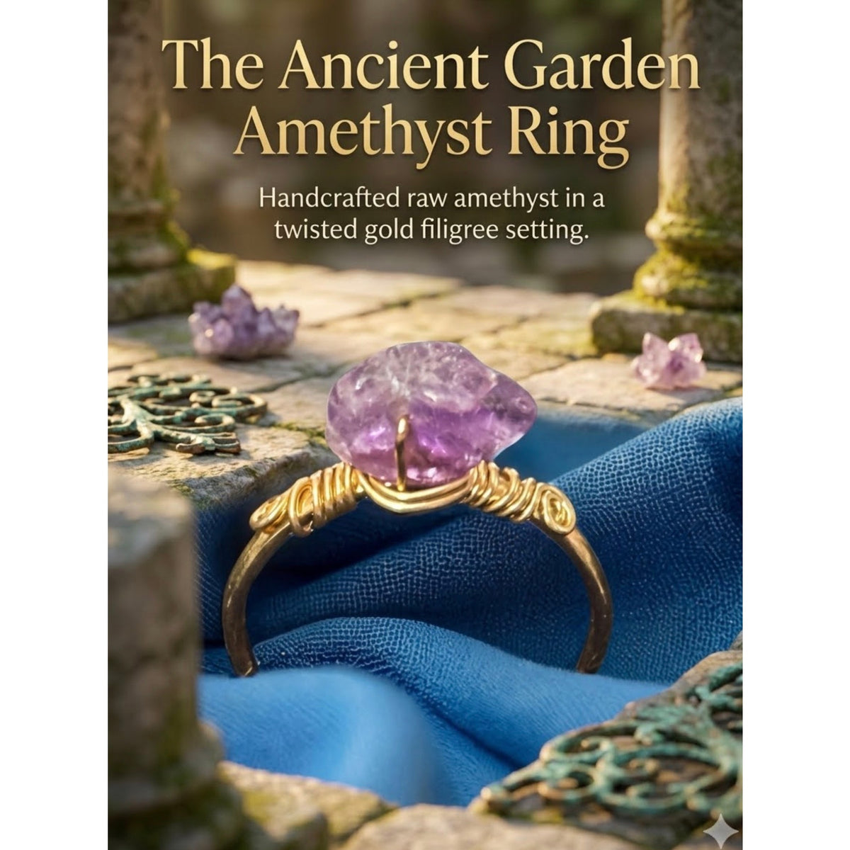 Handcrafted Raw Amethyst Gold Dipped Wired Ring