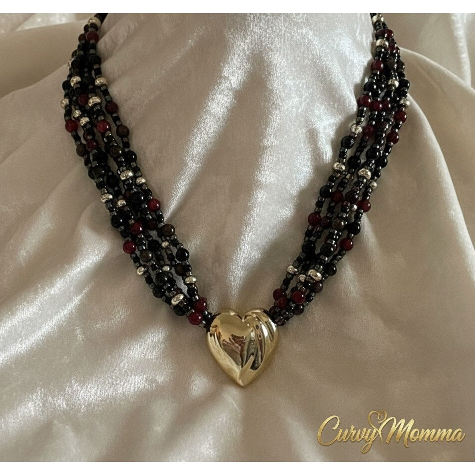 The Valentina Multi-Strand Statement Necklace – Gold Heart Edition