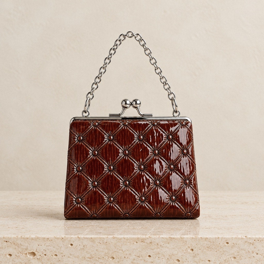 c.1955 Parisian Micro Minaudière, Quilted Tortoiseshell Mini Clutch Purse