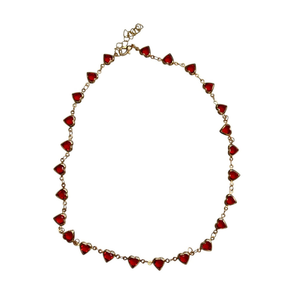 Chain Necklace with Red Hearts