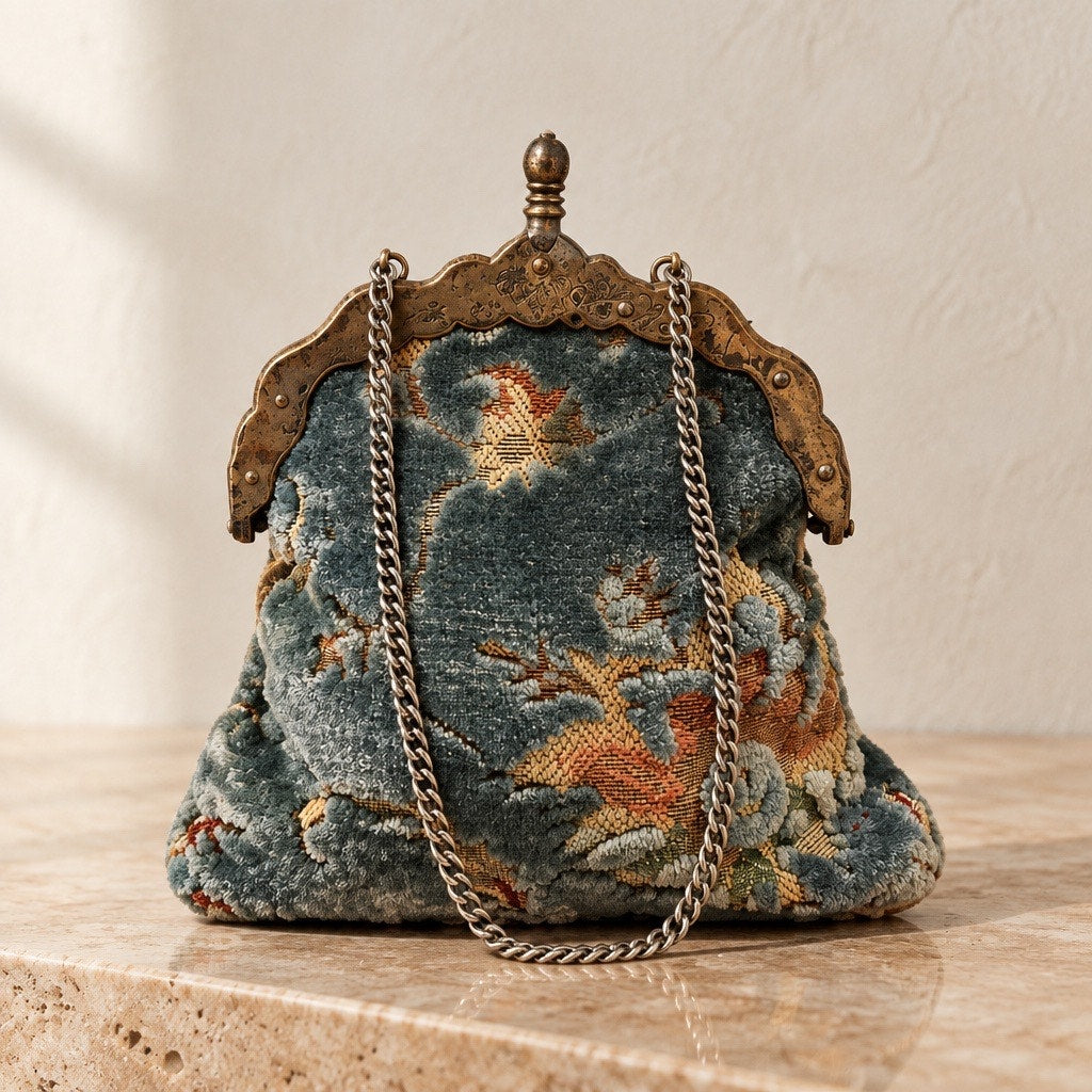 Vintage 1800s Style Italian Cut-Velvet Tapestry Purse