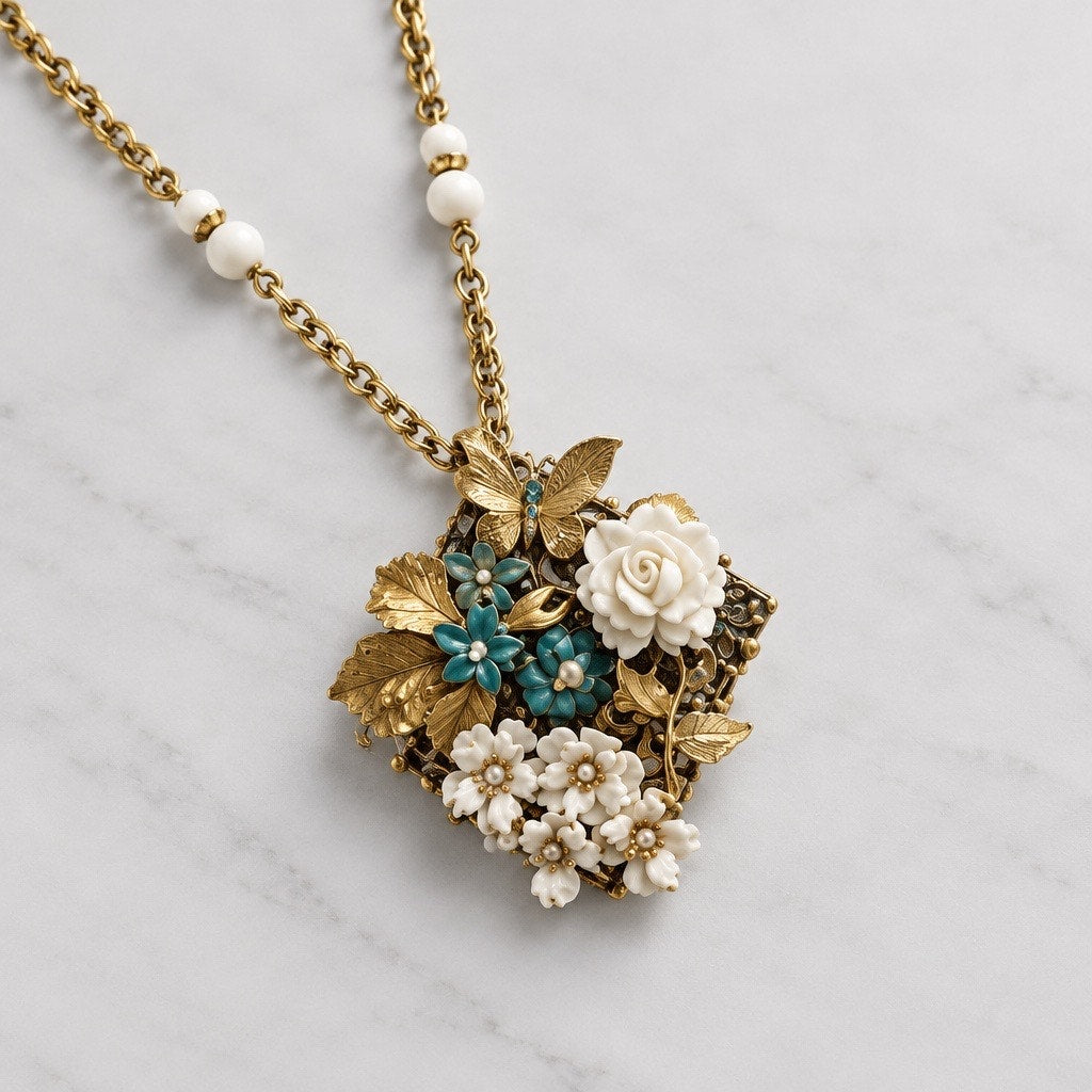 OOAK Vintage Handcrafted Mid Century Rhinestone Pearl Victorian Style