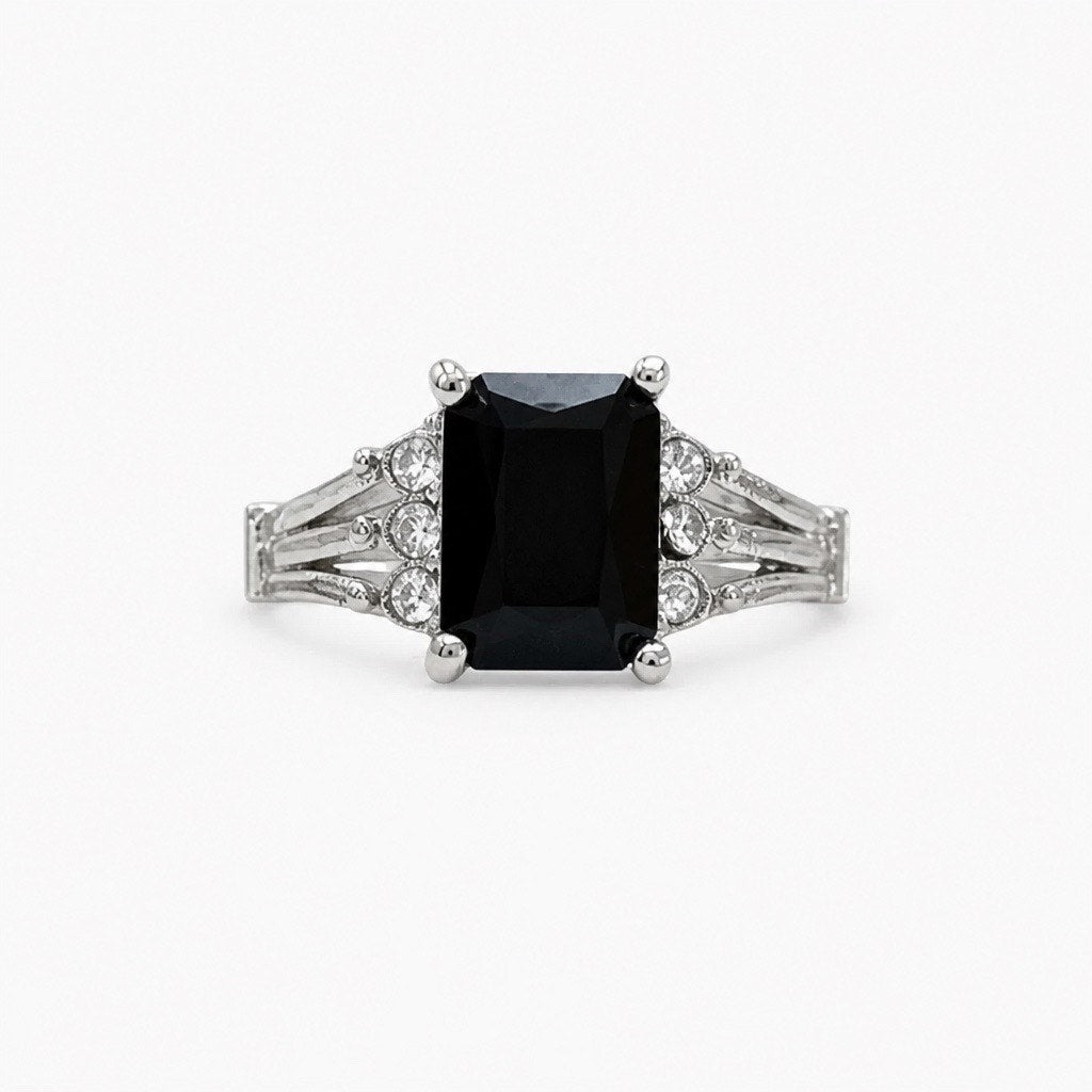 The "Midnight Noir" Emerald Cut Onyx Ring - Sz 7.5