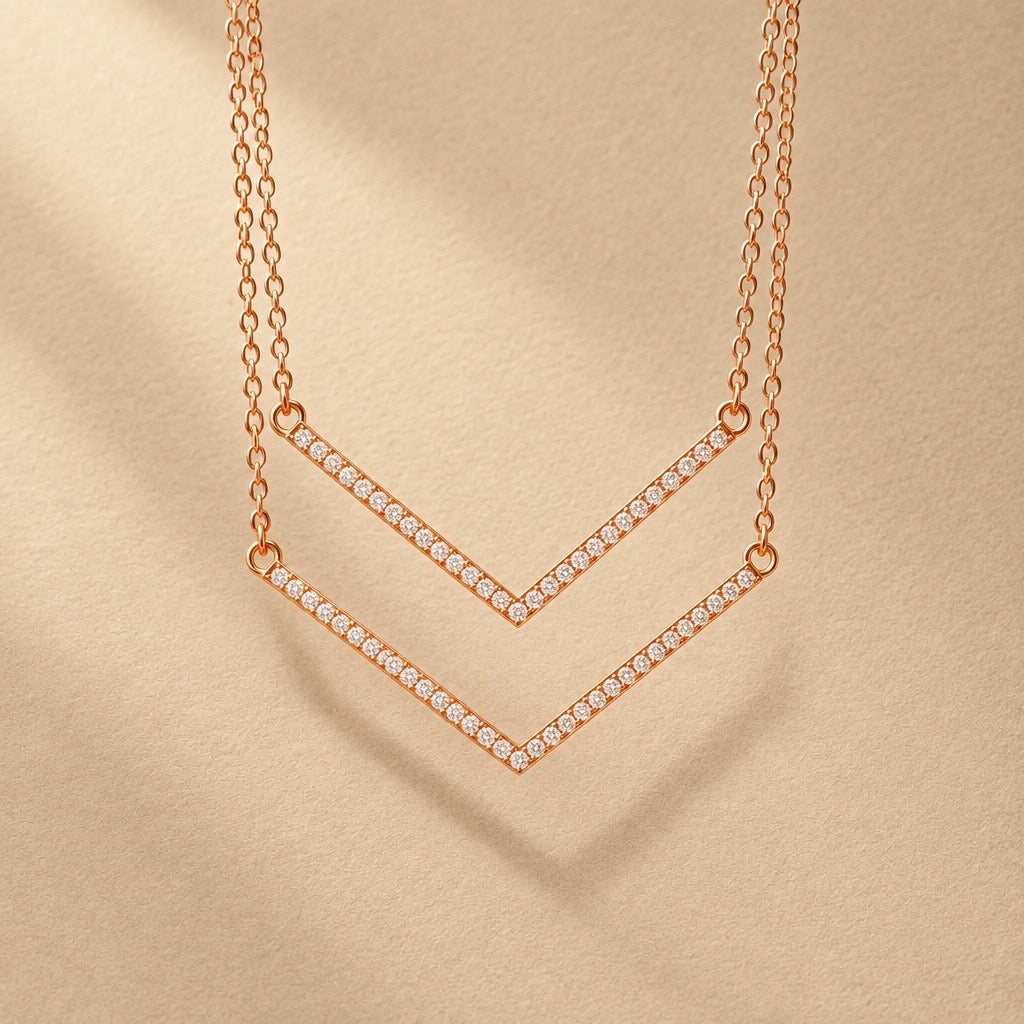 c. 2020 Art Deco Chevron Double Strand Necklace