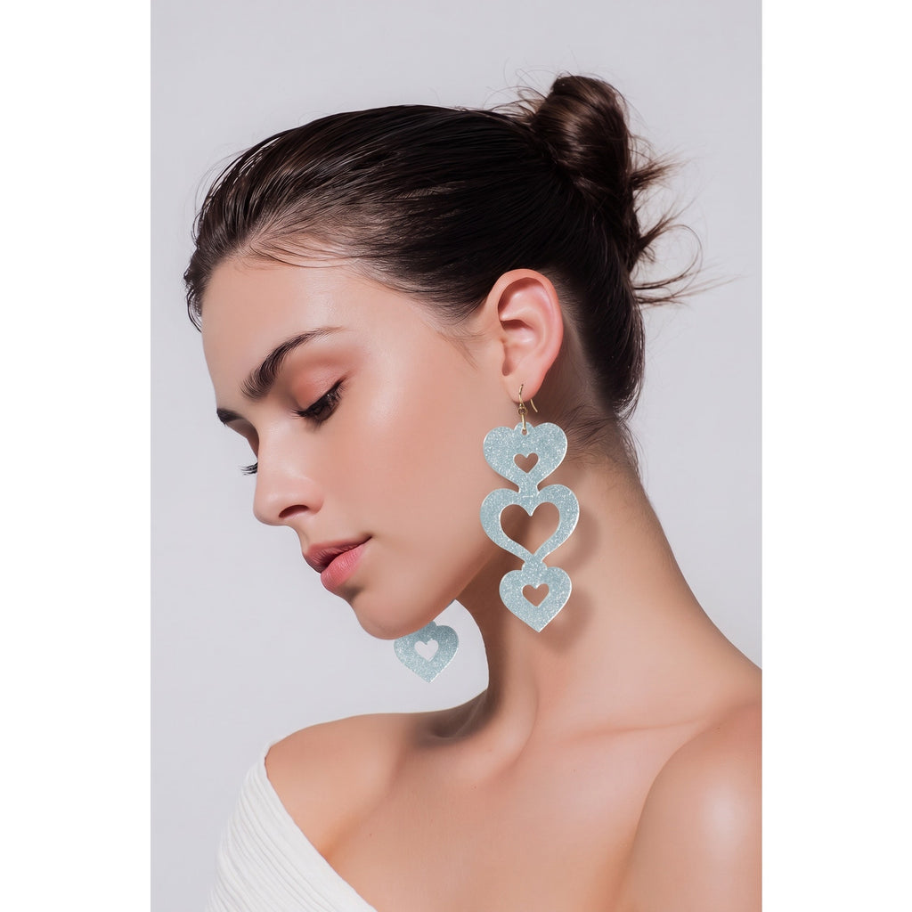 The Penelope Sweetheart Dangles – Whimsical Aqua Shimmer Chunky Heart Earrings-Handracted
