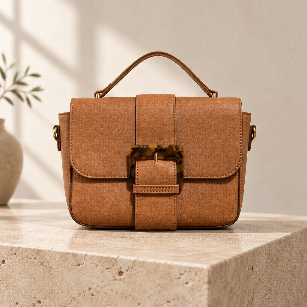 Modern Vintage Cognac Satchel Camel Crossbody Messenger Bag