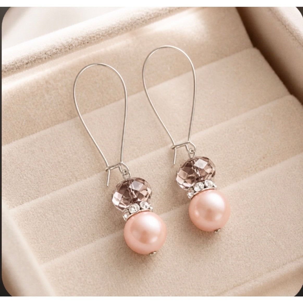 Pink Pearl & Ametrine Stone Rondelle Drop Earrings — Elegant Elongated Hooks