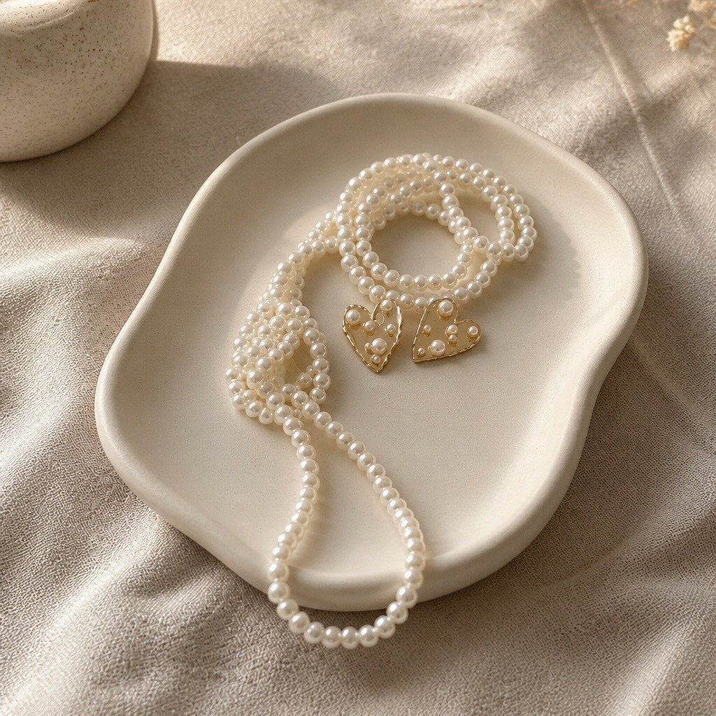 The Vintage Glamour: Roaring 20s Flapper Styled Knotted Long Pearl Rope & Rhinestone Drop Earring Set-2 for 1