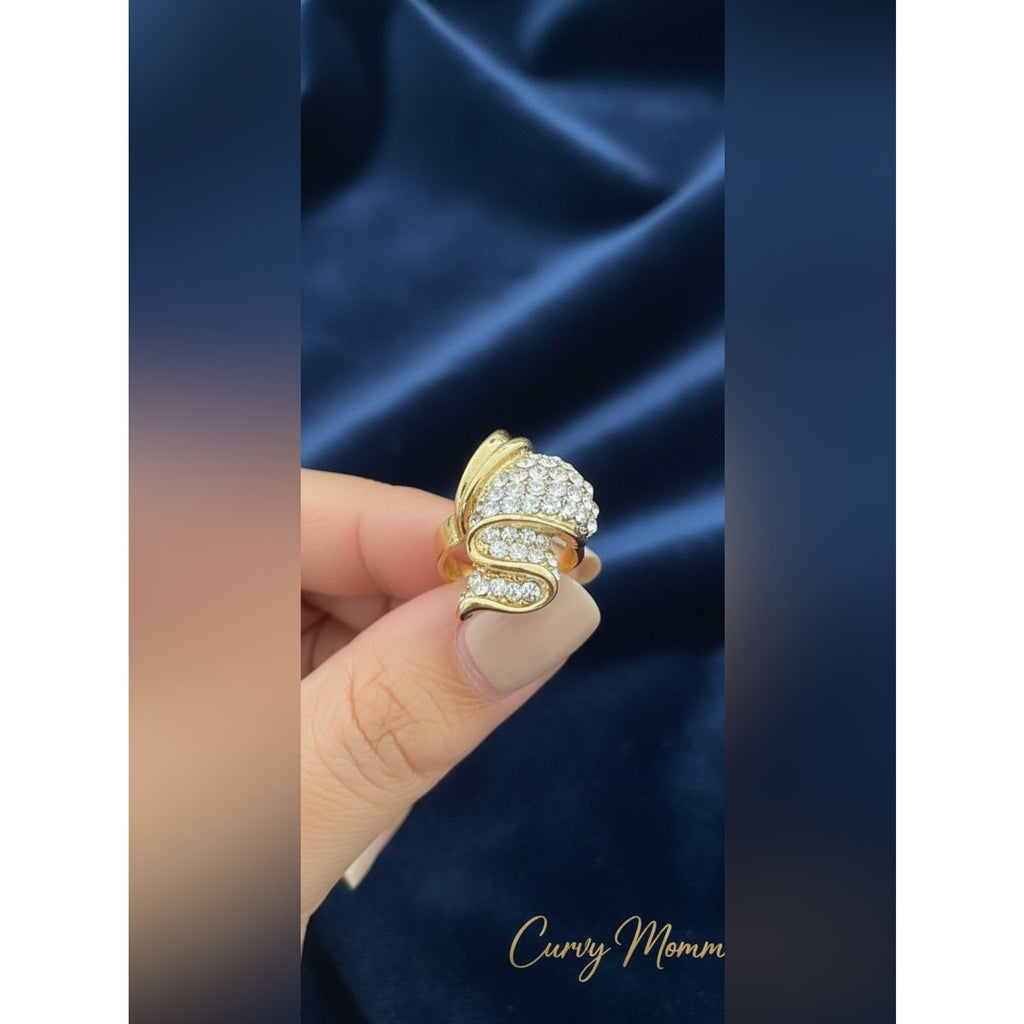 Gold and Clear Crystal Swirl Ring -adjustable