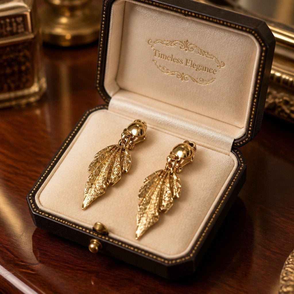Vintage 1980s Leaf Drop Stud Earrings