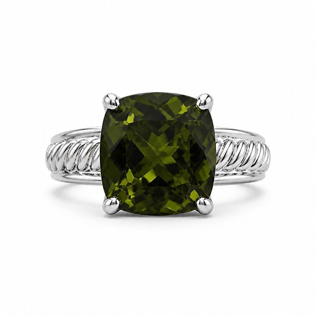 The "Forest Willow" Olive Green Cushion Ring - Sz 9