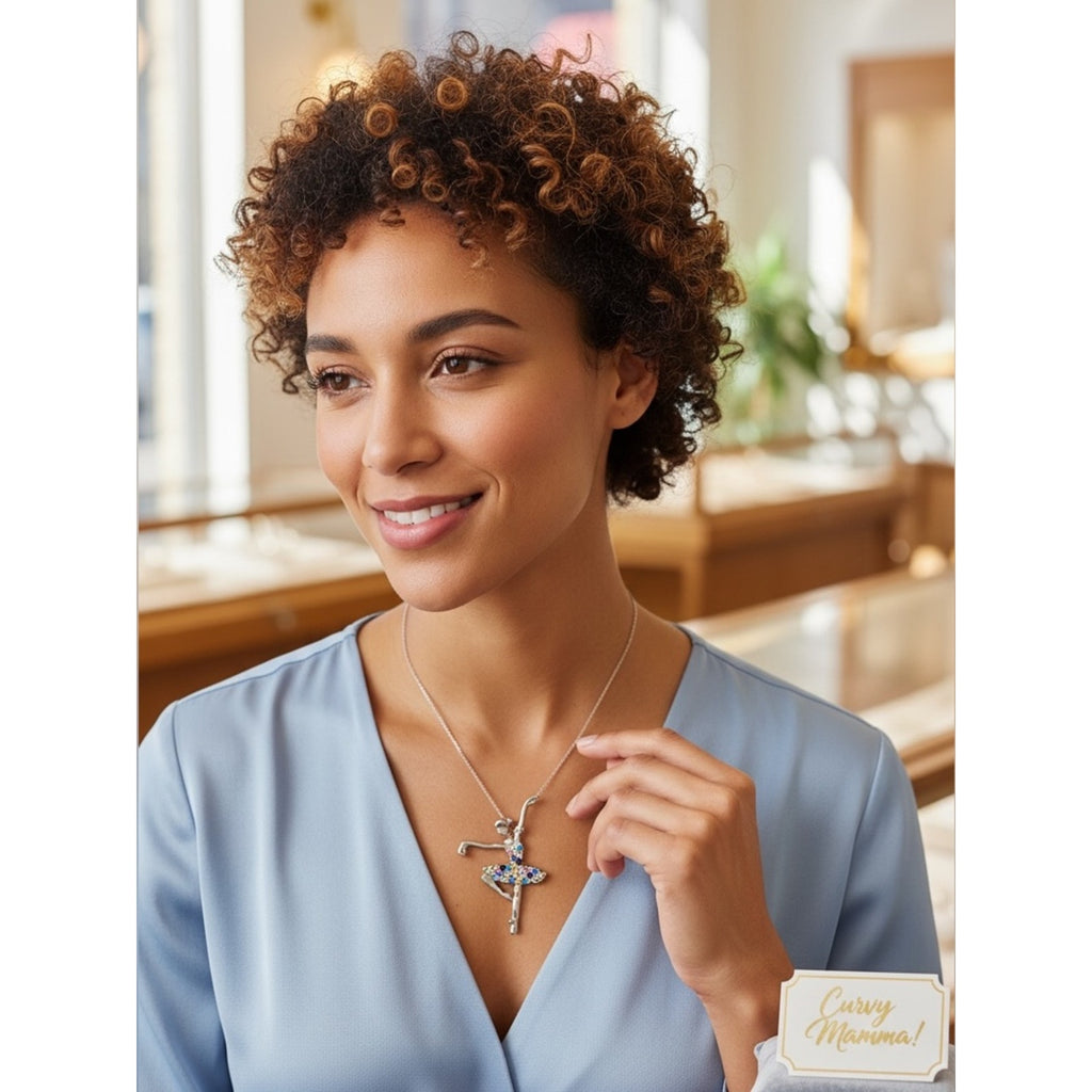 Silver plated Ballerina Pendant Necklace with Multicolor Crystals