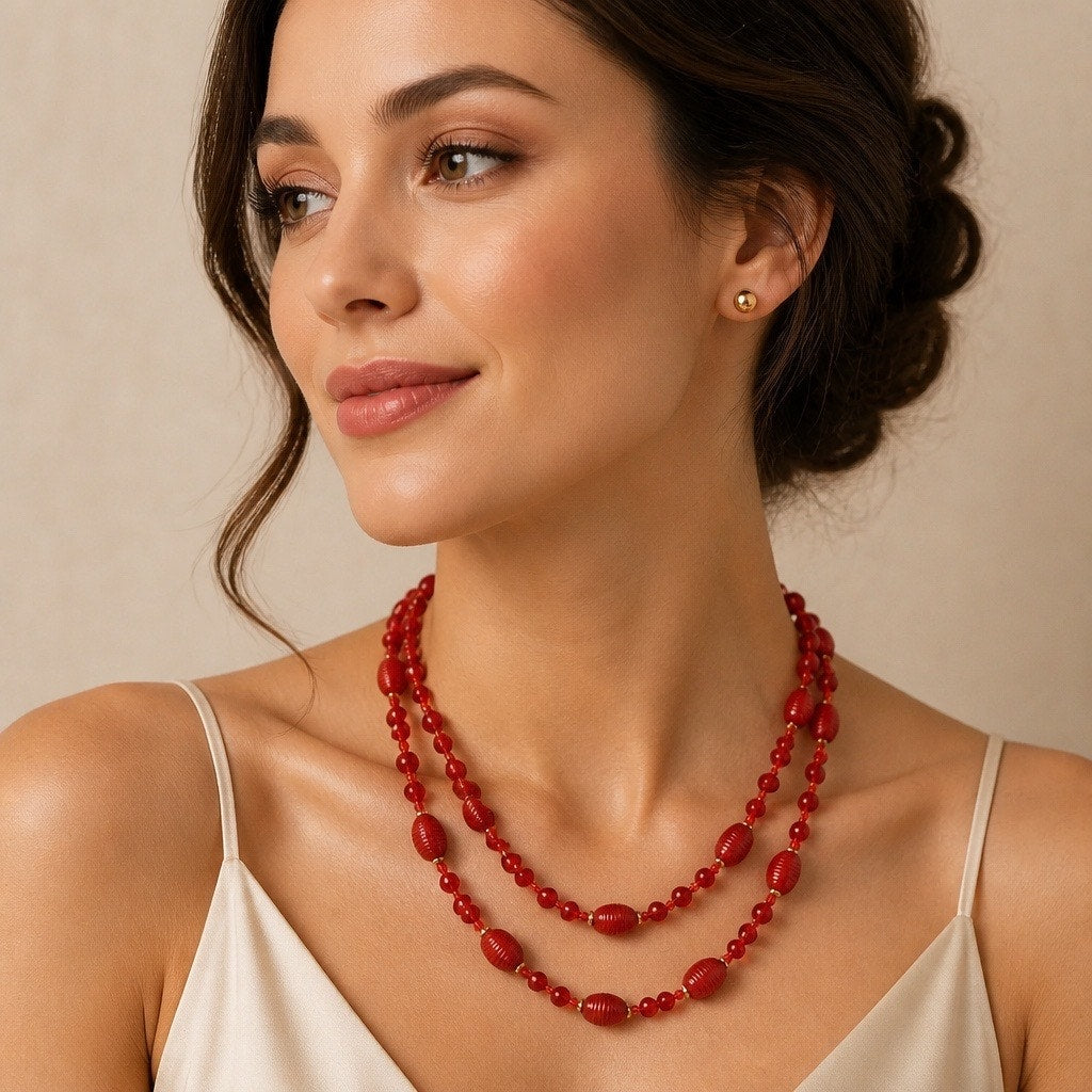 "Crimson & Clover" Trio: 18k Italian Gold Filled Hoops,  Vintage Necklace & Studs Lot