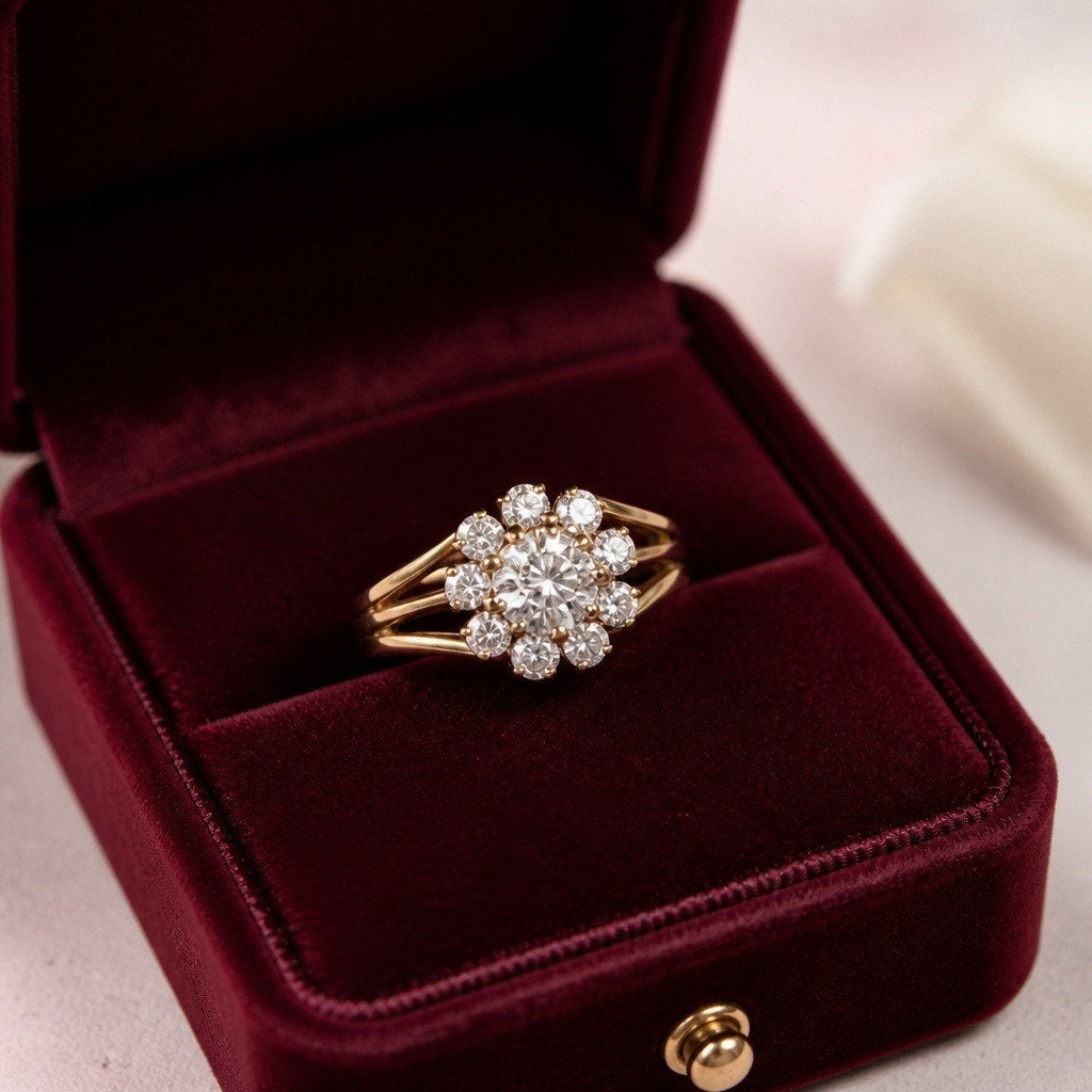 Gold Flower Cluster Ring with White Stones adjustable