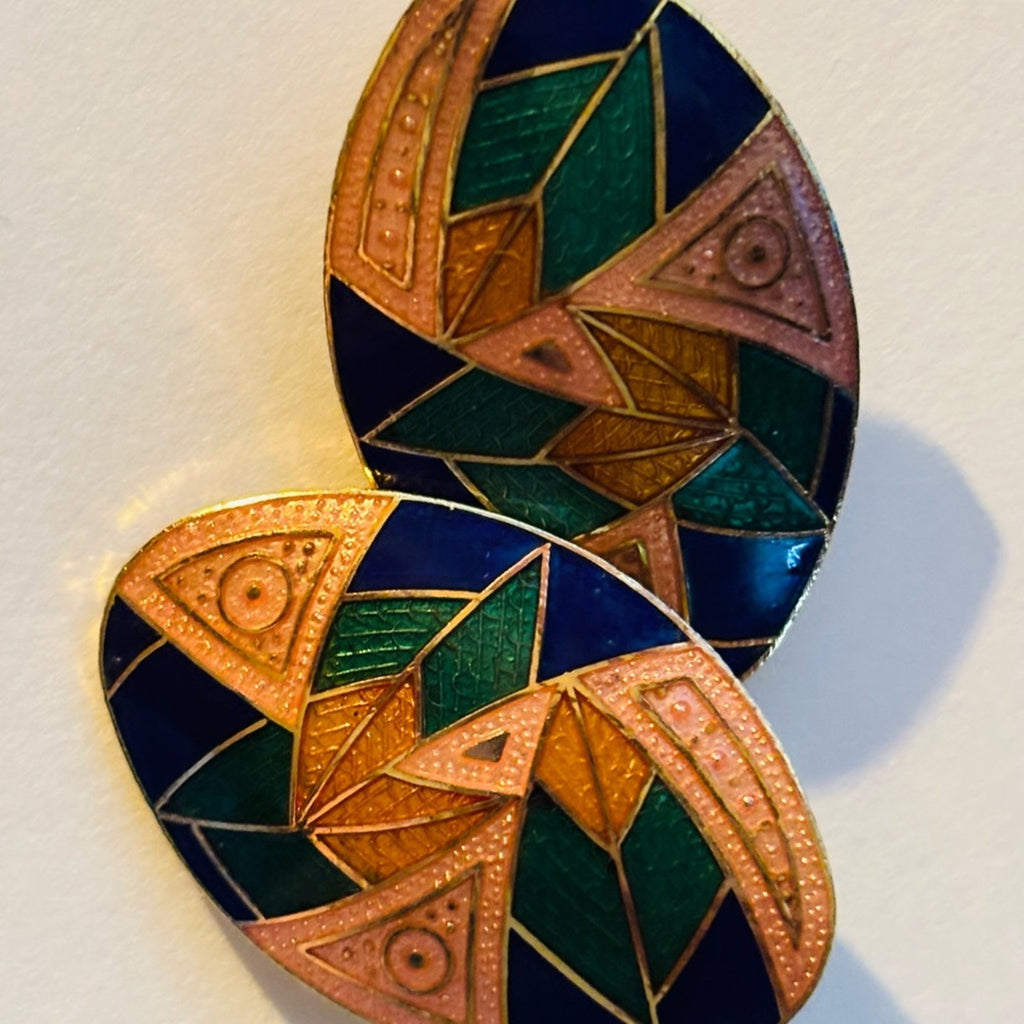 Vintage Geometric Enamel Oval Earrings