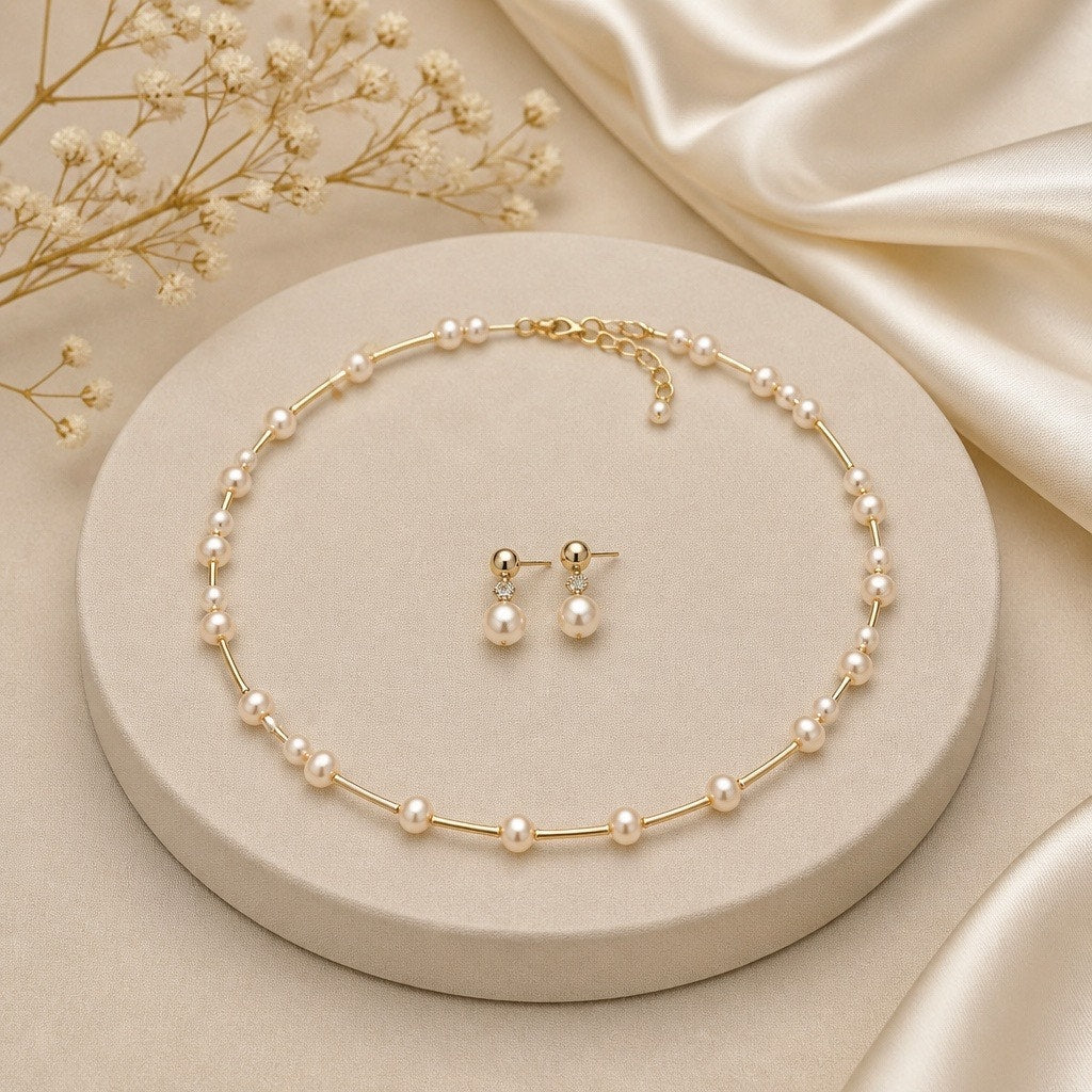 The Lumina Station Collection: Pearl Bar-Link Trousseau & Dual Earring Suite