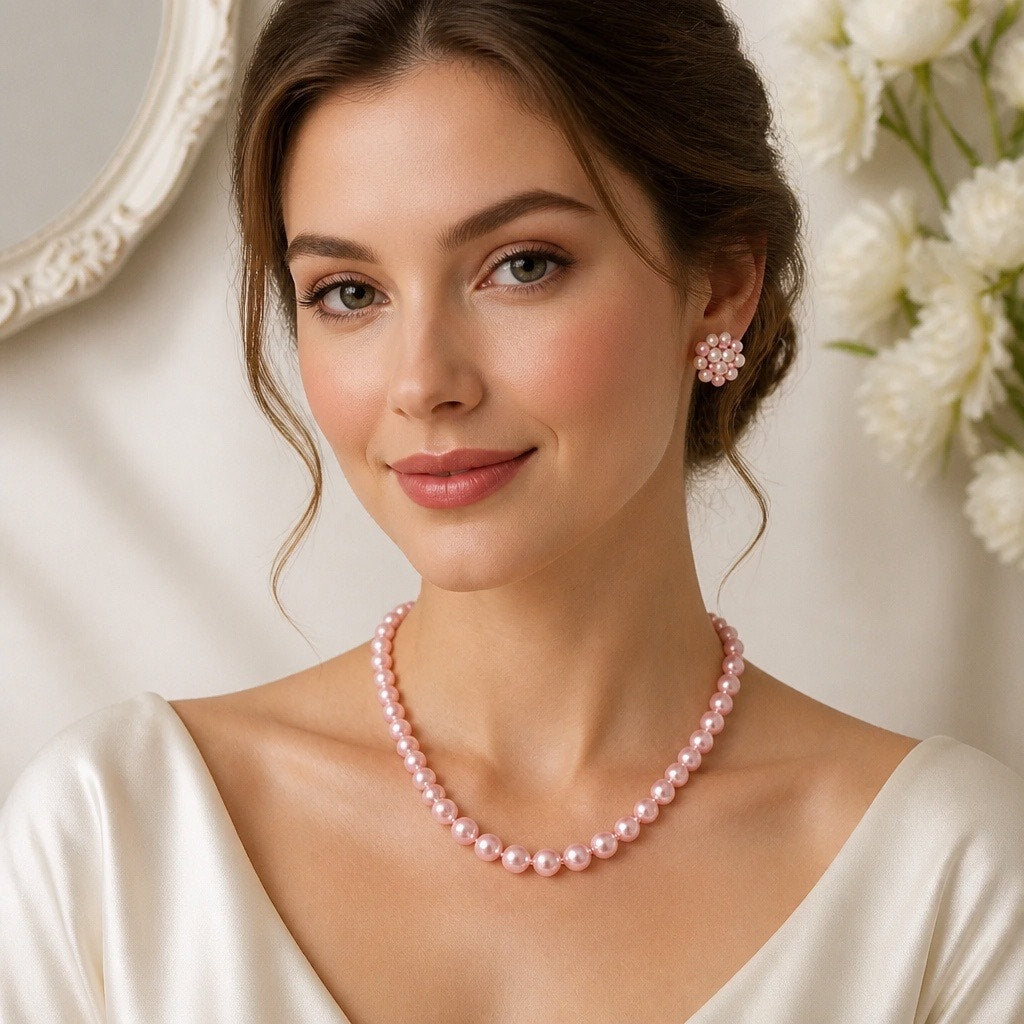 La Vie En Rose Parure: Signed Japan Pearl Clusters & Floral Hoop Set
