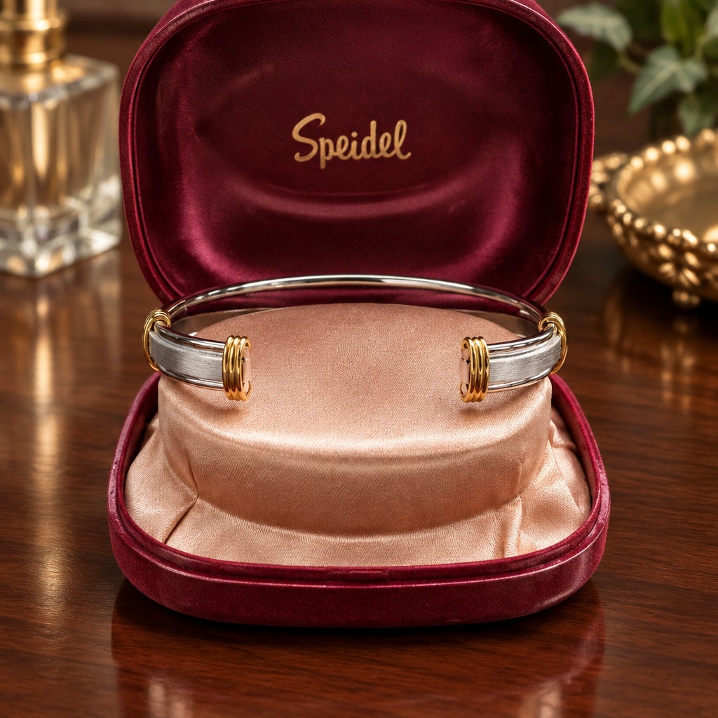Circa 1960s Speidel Signed Tri-Strand Open Cuff Bracelet with Original Box