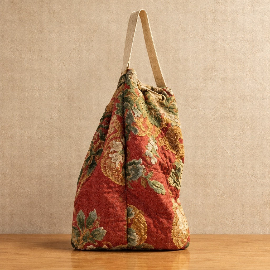 Vintage Setificio Leuciano Woven Floral Tapestry Bucket Bag -