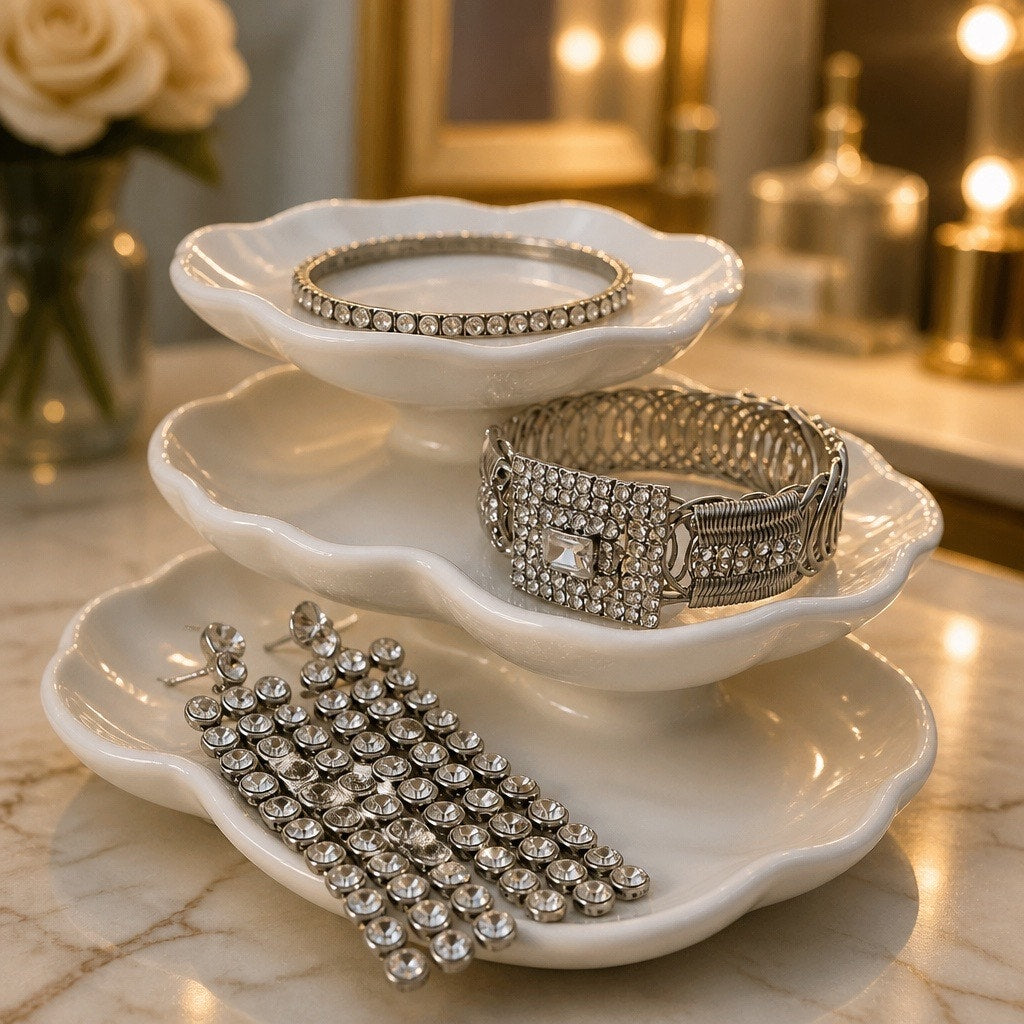 Vintage 1950s Old Hollywood Rhinestone Earrings & Bracelet 3-Piece Set