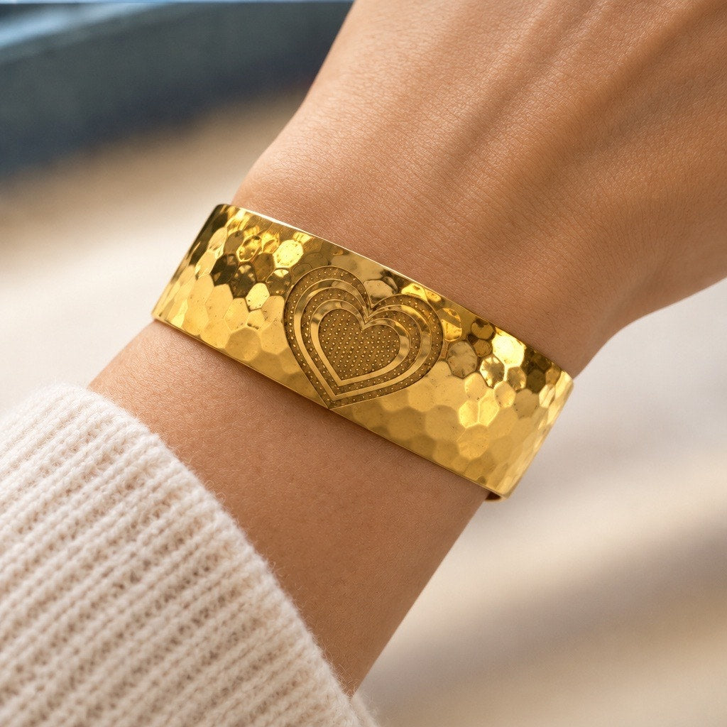Heart Hammered Cuff Bracelet