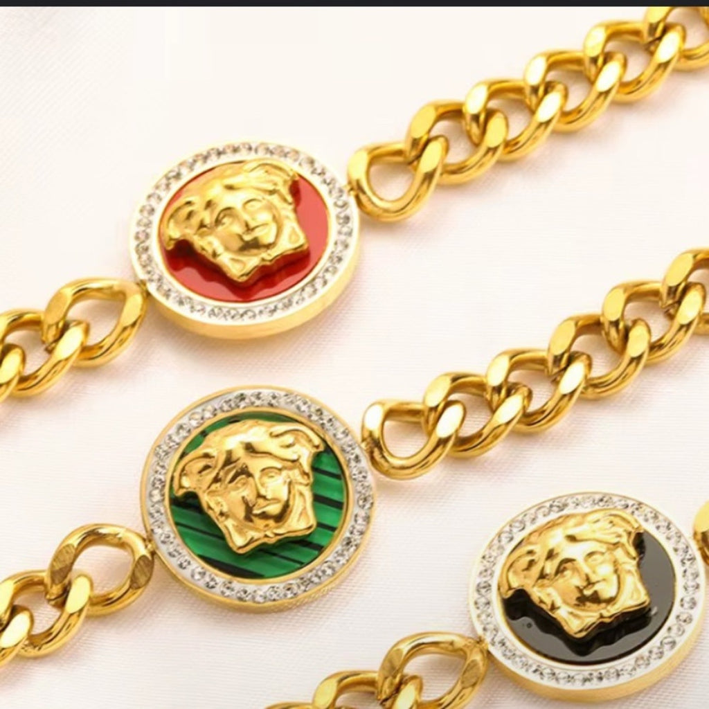 Gold Medusa Curb Chain Bracelet
