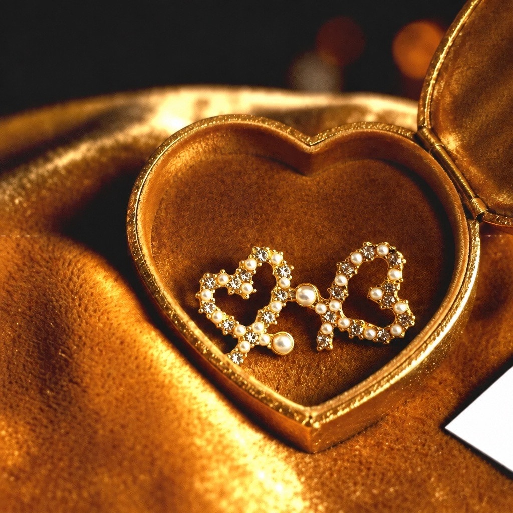 The Amour Twin Hearts – Delicate Pearl & Sparkling Crystal Border Earrings