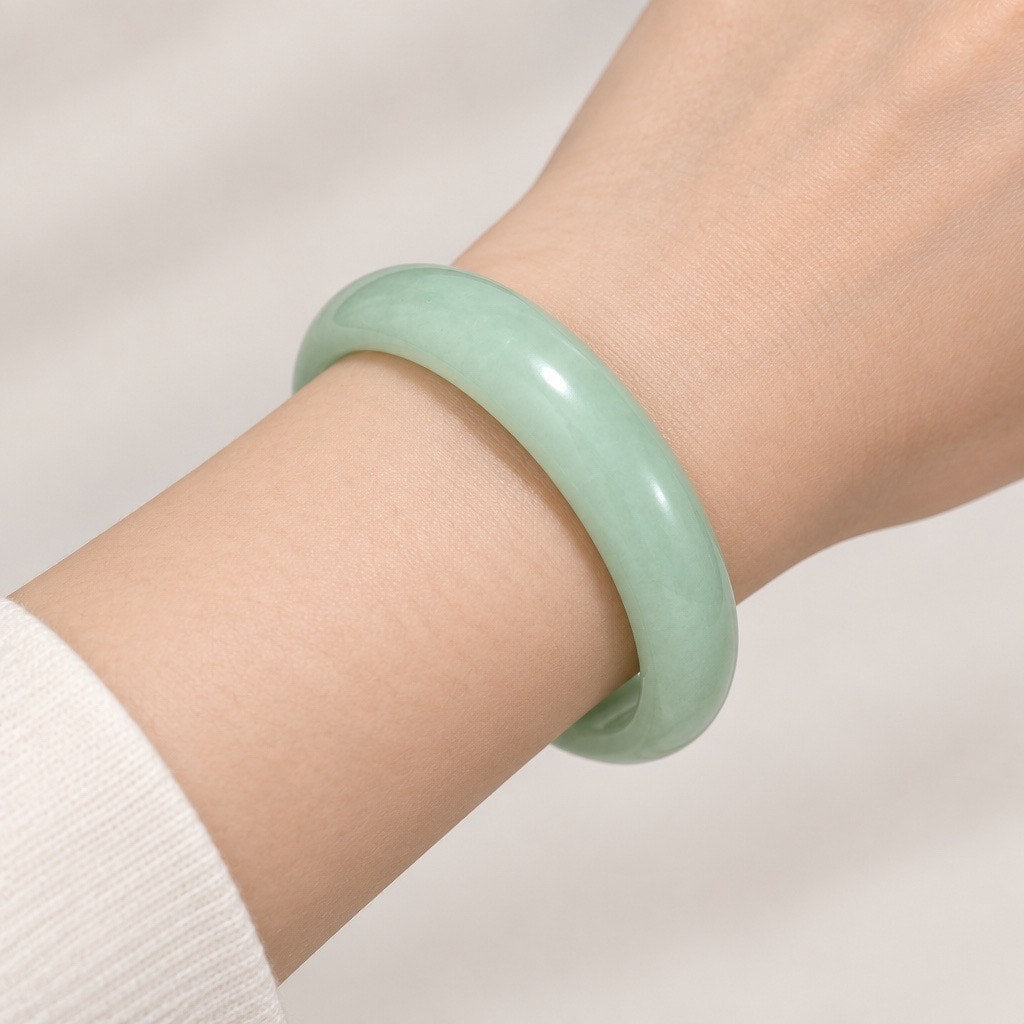 Vintage 1980 s Celadon Mint Green Jade Style Bangle Bracelet Soli