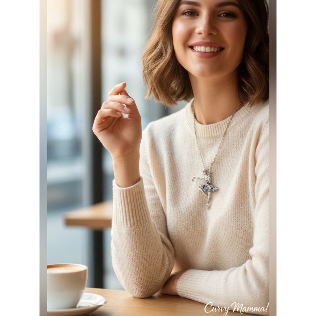 Silver plated Ballerina Pendant Necklace with Multicolor Crystals