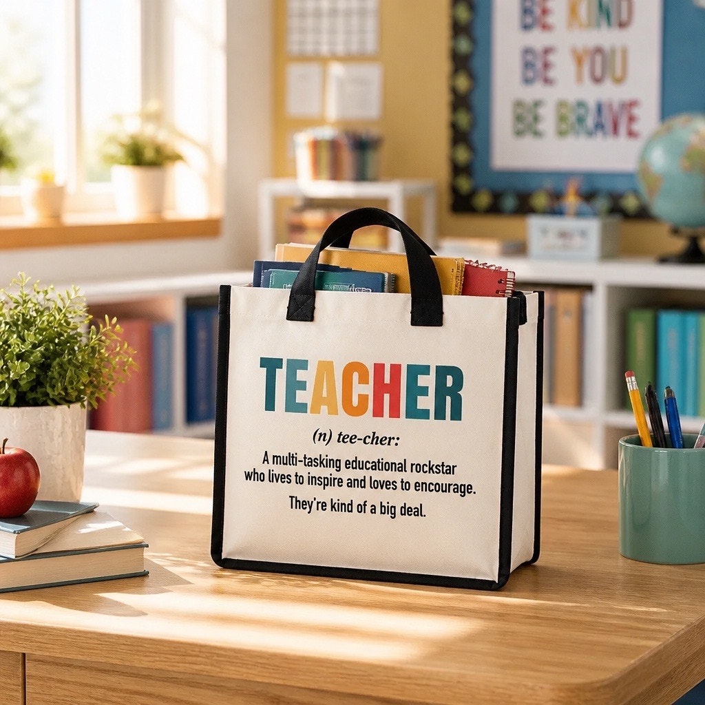 Charming Small Teacher Tote Bag with Colorful Letters