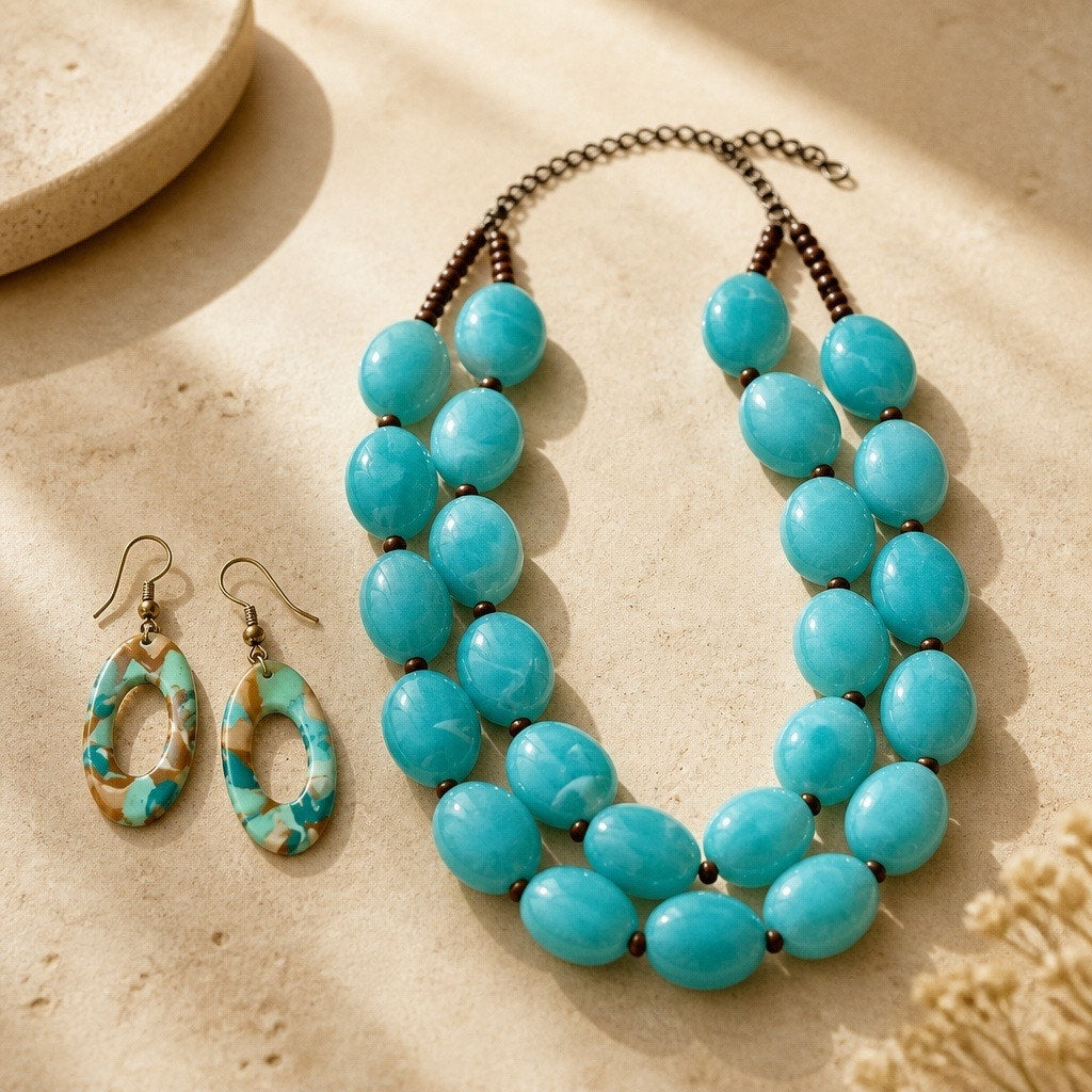 Chunky Aqua Howlite Turquoise Double Strand Bead Necklace & Mix & Match Curated  Se