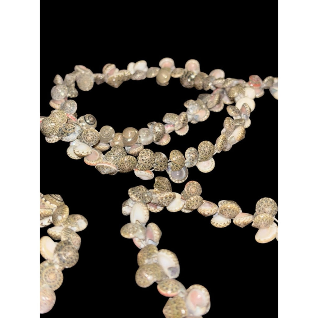 Vintage Hawaiian Style Multi-Strand Pink & White Momi Shell Layered Lei Necklace