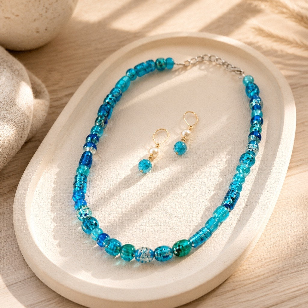 The Aegean Blue Obsidian Curated Necklace and Earring Suite