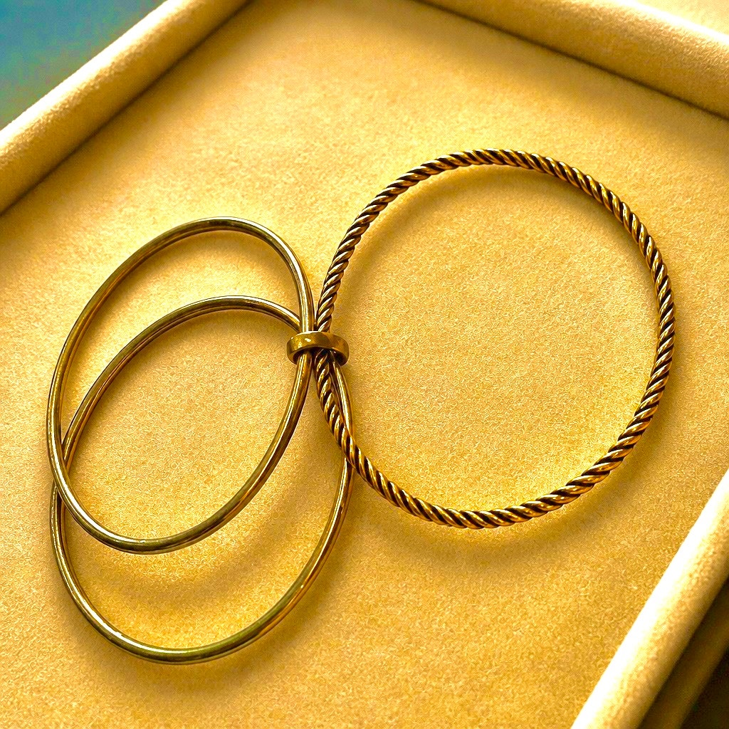 Yurman Style Tri-Tone Cable Interlocking Bangle Set